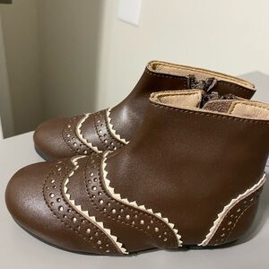 Never Worn Brown Kids Boots with Decorative Stitching